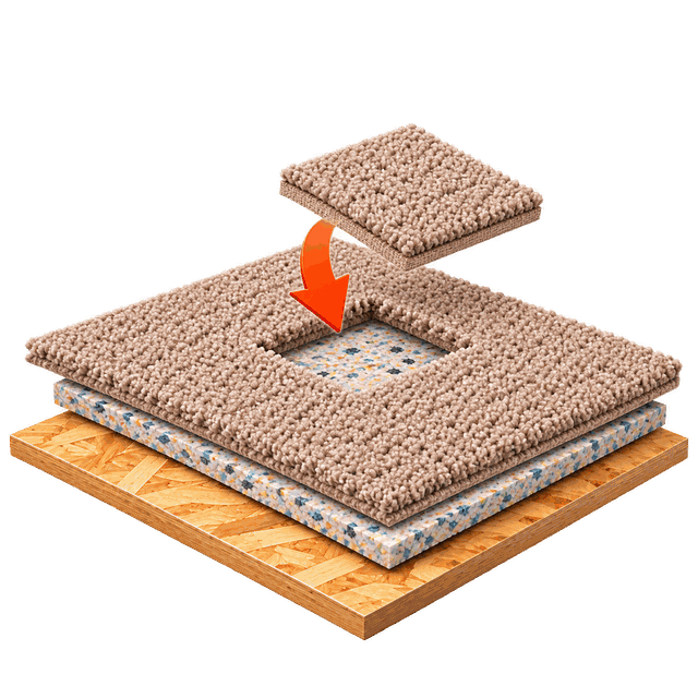 Damaged square of carpet replaced with a matching patch